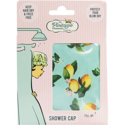 The Vintage Cosmetic Company Lemon Print Shower Cap Lightweight And Waterproof Reusable Cap For Women