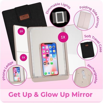 Stylpro Bi-Folding Makeup Vanity Mirror Adjustable Phone Stand Dimmable