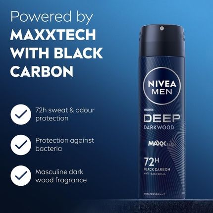 Nivea Men Deep Black Carbon Dark Wood Antiperspirant Spray - Deodorant