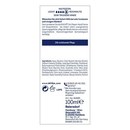 Nivea 3In1 Repair Hand Cream 100Ml