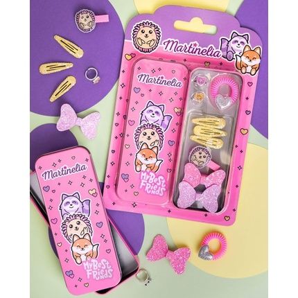 مجموعة حوريات البحر إير فال مارتينيليا للأطفال، صندوق هدايا مع مشابك شعر وأقواس وحلقات ربط شعر ومشبك، مجموعة مجوهرات للأطفال وإكسسوارات شعر متضمنة بلاستيك بدون أحجار كريمة