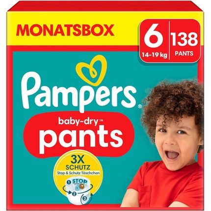 Pampers Baby-Dry Diapers Pants Size 6 138 Pants Extra Large With Stop And Protect Pouches