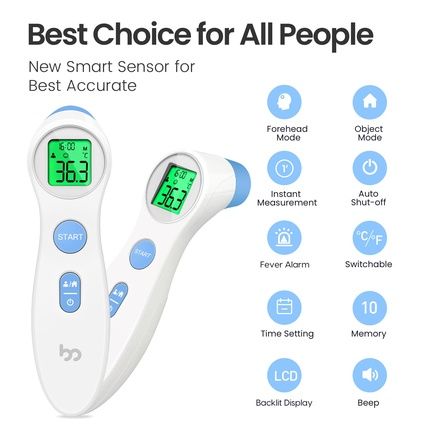 Forehead Thermometer For Adults Kids Non Contact Infrared Digital Baby Body Temperature White