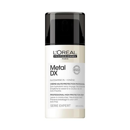 L'Oreal Professionnel Leave-In Cream For All Hair Types, Against Hair Breakage, Color Changes & Frizz, With Uv Filter And Heat Protection, Moisturizing, Serie Expert, Metal Dx High Protection Cream
