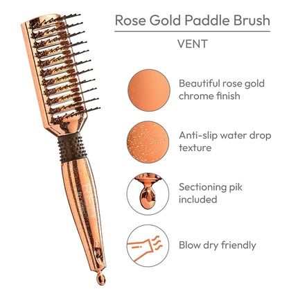 Red By Kiss Rose Gold Chrome Paddle Brush With Heat Resistant Bristles For Detangling - Image 3