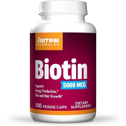 Jarrow Formulas Biotin 5000Mcg Veggie Caps Supports Skin & Hair Growth Lipid Metabolism & Energy Production 100 Count