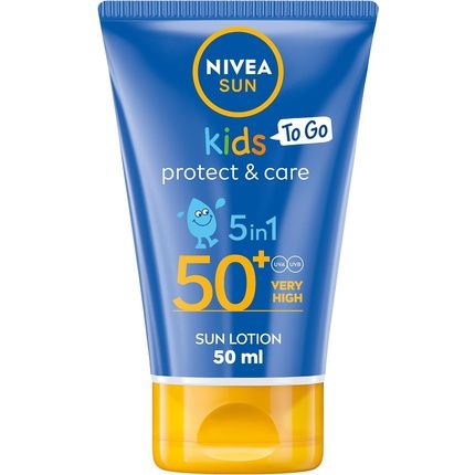 Nivea Sun Kids Protect And Care Spf 50+ To Go Lotion 50Ml Water-Resistant Sunscreen Kids Sun Cream Provides Highly Effective Uvb And 5 Star Uva Protection