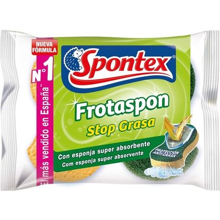 Spontex Cellulose And Fiber Scouring Pads With Stop Grease System Polyurethane Green 2 Units