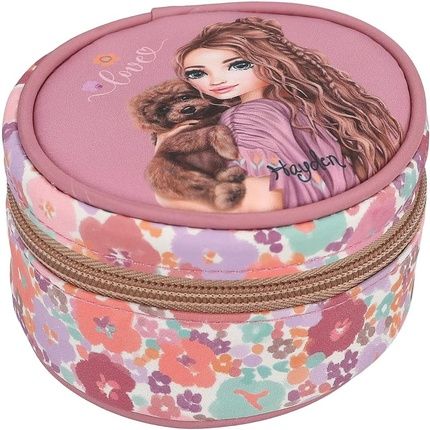 Depesche Topmodel Floral Round Jewellery Box In Dark Pink With Model Motif