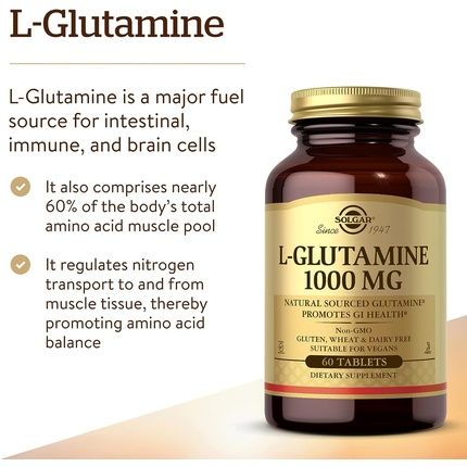 Solgar L-Glutamine 1000Mg Tablets Pack Of 60 Supports Muscle Function For Active Lifestyles Great Addition To Whey Powder Vegan - Image 3
