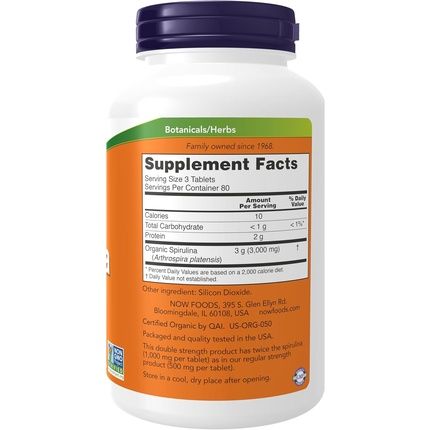 Now Foods Spirulina Double Strength 1000Mg Organic