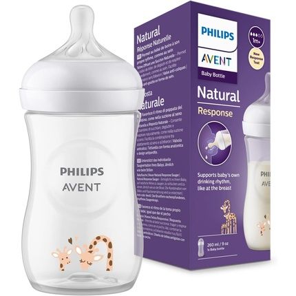 Philips Avent Natural Response Baby Bottle 260Ml Bpa Free For Babies 1 Month+ Giraffe Pattern