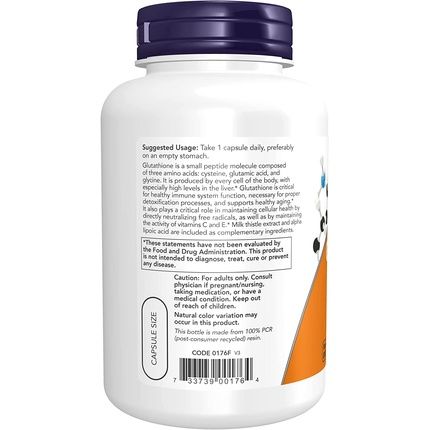 Now Supplements Glutathione 500Mg With Milk Thistle Extract And Alpha Lipoic Acid 120 Veg Capsules - Image 3
