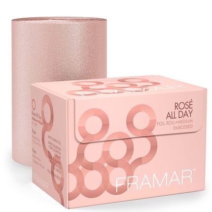 Framar Rose All Day Embossed Roll Aluminum Foil For Hair Highlighting Medium 320Ft With Fold Freak Foil Dispenser