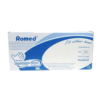 Romed Latex Examination Gloves Powdered Extra Large