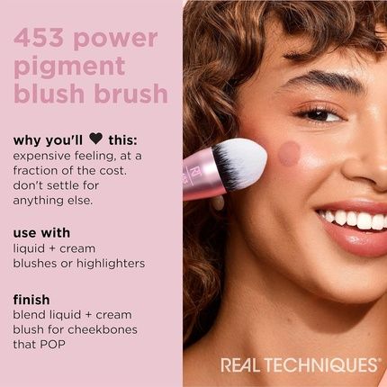 Real Techniques Power Pigment Blush Makeup Brush Cheek Brush For Liquid & Cream Blush Dense Synthetic Bristles Unique Pointed Shape For Precise Application Vegan & Cruelty Free 1 Count - Image 3