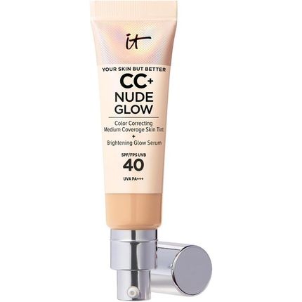 إنه مستحضرات تجميل لبشرتك ولكن أفضل Cc+ وNude Glow كريم أساس خفيف الوزن بتغطية متوسطة ومصل متوهج متوسط ​​1 جم