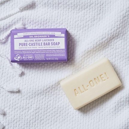 Dr Bronner'S Lavender Pure-Castile Bar Soap Made With Organic Oils For Face Body & Hair Fair Trade Certified & Vegan Friendly 140G Bar