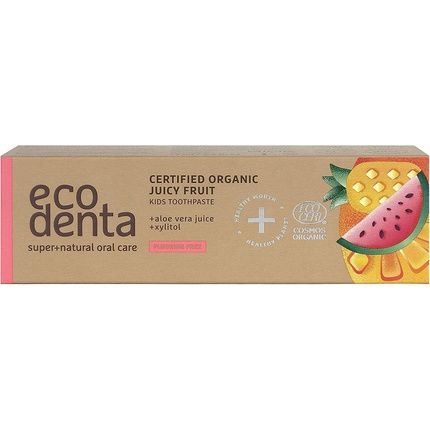 Ecodenta Kids Toothpaste Fluoride Free Certified Organic Juicy Fruit Natural Childrens Tooth Paste Bubblegum Taste 75Ml