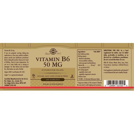 Solgar Vitamin B6 50Mg Tablets