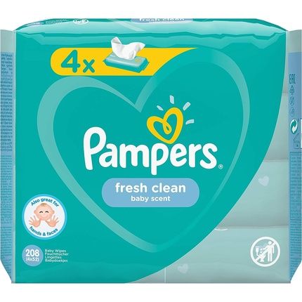 Pampers Fresh Clean Baby Wet Wipes, White 52 Pieces Pack Of 4