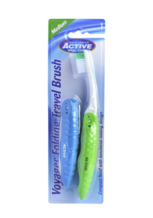 Active Oral Care Voyager Folding Travel Brush Medium 2 Pieces