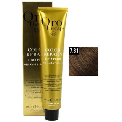 Fanola Oro Puro Therapy Color Keratin Hair Color 100Ml 7.31 Medium Blonde Sand