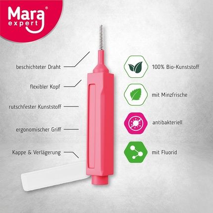 Interdental Brush Red Mara Expert 0.5Mm Iso 2 Medium Fine 8 Interdental Brushes Bioplastic Brushes For Interdental Spaces With Mint Flavor Chlorhexidine Fluoride - Image 3