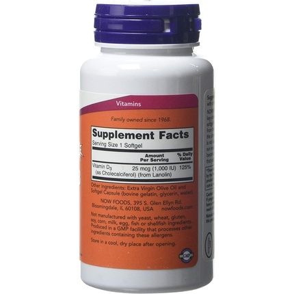 Now Foods Vitamin D3 1000Iu Standard Capsules 360 Count