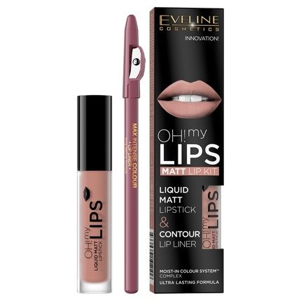 Eveline Oh My Lips Liquid Matte Lipstick & Contour Lip Liner 4.5Ml In 08 Lovely Rose