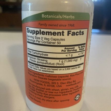 Now American Ginseng 500Mg Adaptogenic Herbal Supplement 100 Capsules