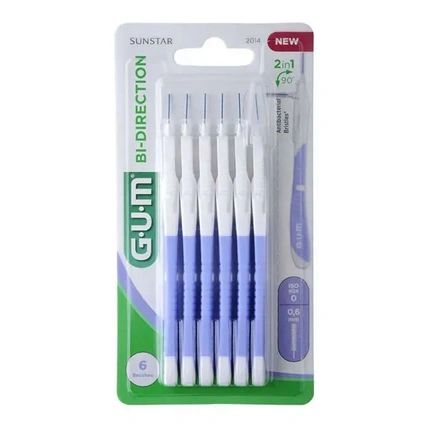 Gum Bi-Direction Iso 0 Interdental Brush For Rear Tooth Cleaning 0.6Mm - Pack Of 6
