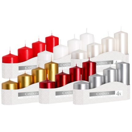 Set Of 4 Votive Candles 7/9/11/13 Cm High In 6 Colors - Pack Of 4