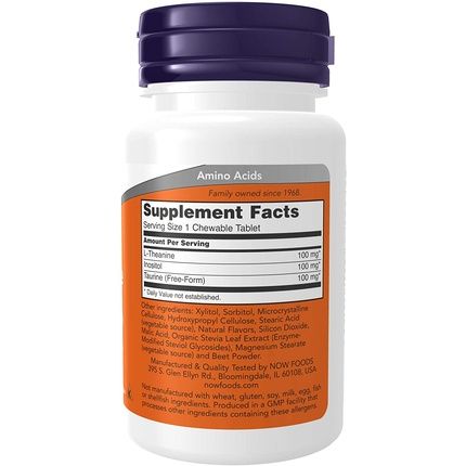 Now L-Theanine 100Mg With Inositol And Taurine Tension Management 90 Chewables