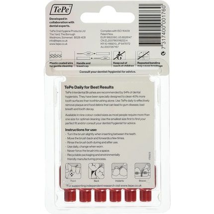 Tepe 0.5Mm Interdental Red Brushes 6 Pack