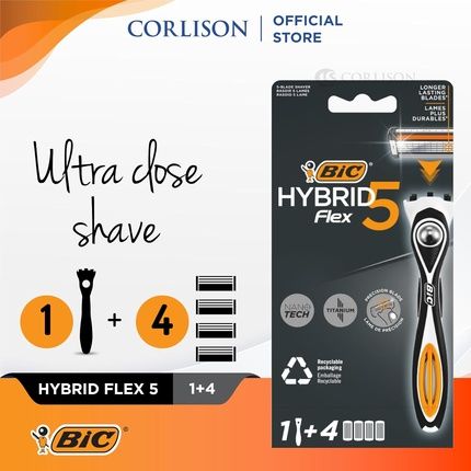 Bic Hybrid 5 Flex Men'S Rechargeable Shaver With Handle And Refills - 5 Nanotech Blades