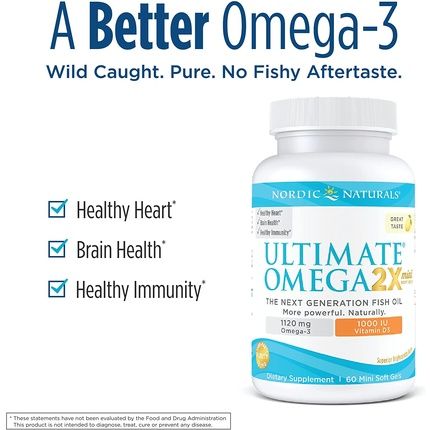 Nordic Naturals Ultimate Omega 2X Mini D3 Lemon Flavor 60 Mini Soft Gels