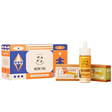Mydlarnia Cztery Szpaki Mezne Trio Beard Oil Brodomir 30Ml, Hair And Beard Soap Waligora 110G, Body Soap Wyrwidab 110G