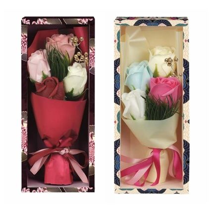 Emanuela Biffoli Soap Bouquet With 4 Roses Water Lily And Green
