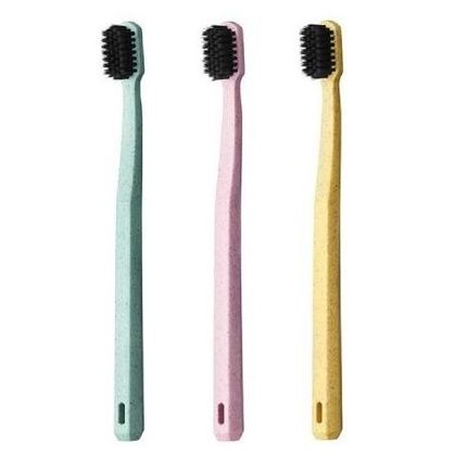 Dr Scotts Sustainable Charcoal Toothbrush - Natural Wheat Fiber Handle Pack Of 2