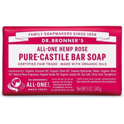 Dr Bronner'S 3-In-1 Rose Pure Castile Bar Soap 140G