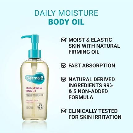 Derma B Daily Moisture Body Oil For Dry Skin 99% Natural Origin With Argan Oil And Sweet Almond Oil 6.78 Fl Oz 200Ml