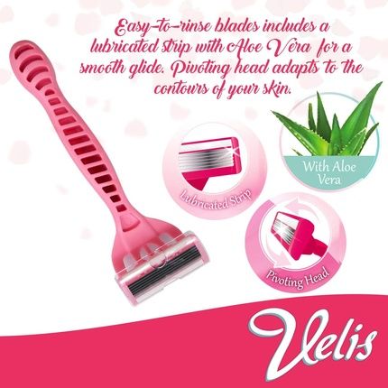 Velis Women'S Six Blade Razor With Rubber Handles And Textured Grips 4 Pack - Image 3