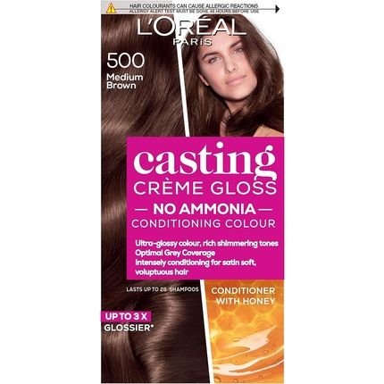 L'Oreal Paris Ammonia Free Semi-Permanent Hair Dye 500 Medium Brown Glossy Hair Colour Natural Looking Finish 1 Application
