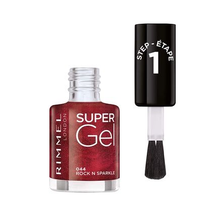 Rimmel London Supergel Nail Polish - 044 Rock N Sparkle Dark Red