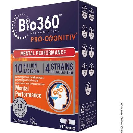 Bio360 Pro-Cognitiv Mental Performance 60 Capsules - 10 Billion Bacteria From Natures Aid