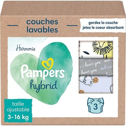 Pampers Harmonie Hybrid, 3 Cloth Diapers Hybrid, Protects Sensitive Skin From