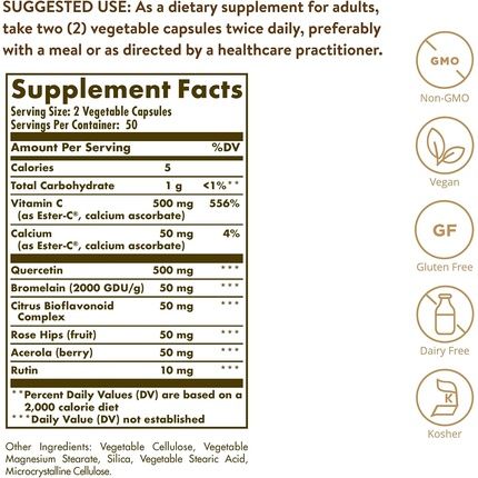 Solgar Quercetin Complex With Ester-C Plus Vegetable Capsules 100 Count