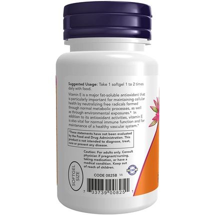 Now Vitamin E-200 Iu D-Alpha Tocopheryl Antioxidant Protection 100 Softgels - Image 3
