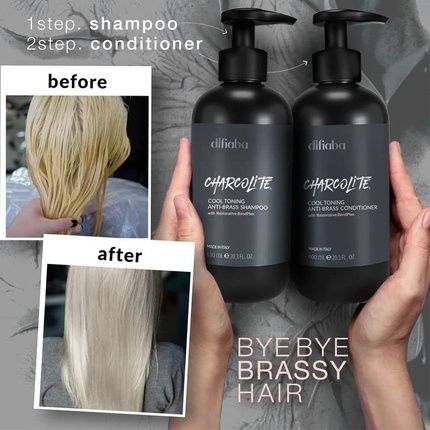 Difiaba Charcolite Cool Toning Anti-Brass Conditioner With Pump 600Ml